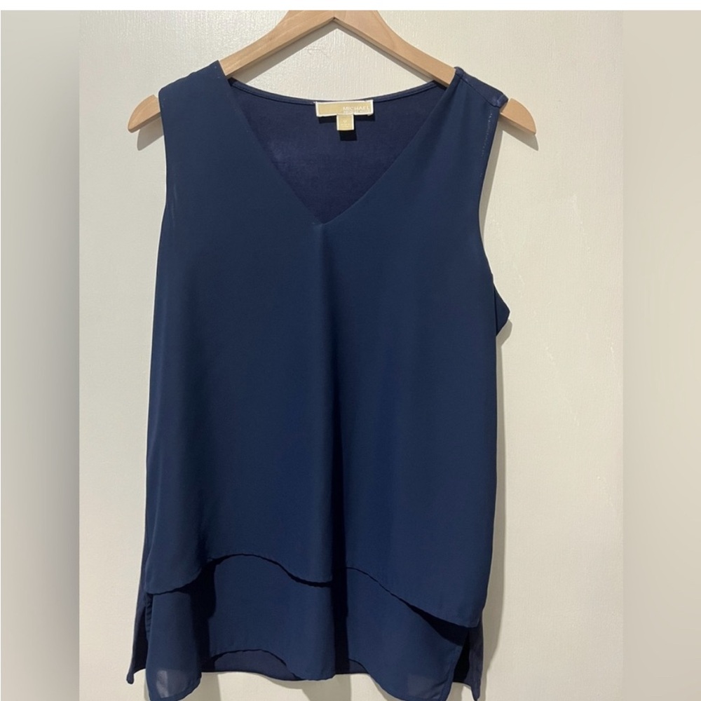 Michael Kors Navy Blue V-Neck Top Size - M